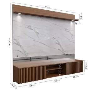 Painel para TV até 65 Polegadas Ripado com Marmorizado 3D e LED Azaléia Noce Milano/Calacatta - Image 3
