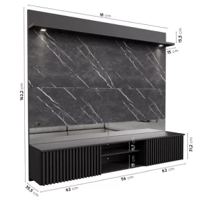 Painel para TV até 65 Polegadas Ripado com Marmorizado 3D e LED Azaléia Preto FoscoGrigio - Image 6