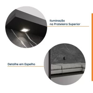 Painel para TV até 65 Polegadas Ripado com Marmorizado 3D e LED Azaléia Preto FoscoGrigio - Image 4
