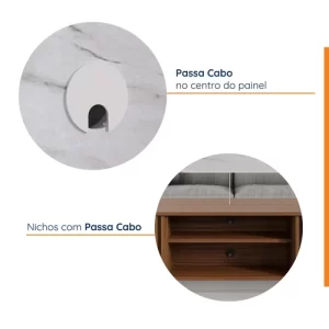 Painel para TV até 65 Polegadas Ripado com Marmorizado 3D e LED Azaléia Noce Milano/Calacatta - Image 4