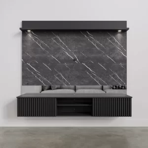 Painel para TV até 65 Polegadas Ripado com Marmorizado 3D e LED Azaléia Preto FoscoGrigio - Image 2