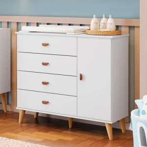 Cômoda Infantil Retrô Duda Branco Acetinado Bétula - Carolina