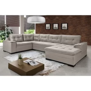 Sofá de Canto 6 Lugares com Chaise Suede Aveludado Viena Império Estofados Cinza