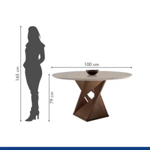Conjunto Sala de Jantar Mesa Tampo Redondo Plus 100x100cm com 4 Cadeiras Barcelona Yescasa Chocolate/Off White/Suede Animale - Image 7