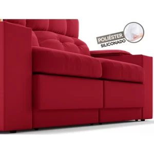 Sofá com Porta Copos e Carregador USB Eureka 1,70m Assento Retrátil e Reclinável Velosuede Vermelho - Image 5