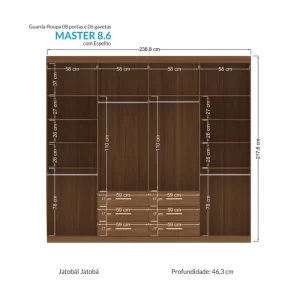 Guarda Roupa Casal 8 Portas 6 Gavetas Master Jatoba - Image 6