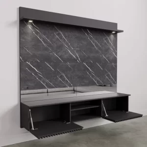Painel para TV até 65 Polegadas Ripado com Marmorizado 3D e LED Azaléia Preto FoscoGrigio - Image 3