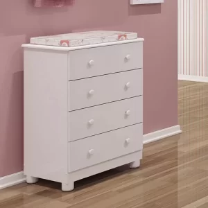 Cômoda Infantil 4 Gavetas em MDF Júnior Móveis Peroba Branco Brilho