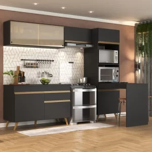 Cozinha Completa 5 Peças com Armário e Balcão Mp3714 Veneza Gb Preta Preto