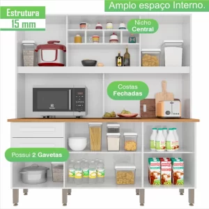 Armário para Cozinha 6 Portas 2 Gavetas Luna Plus Branco - Image 3