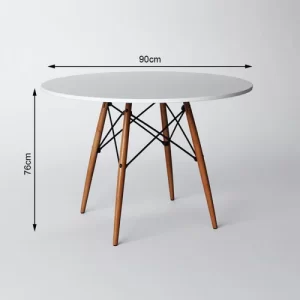 Conjunto de Mesa de Jantar Eames Eiffel Redonda 90cm Tampo de Madeira Branco com 4 Cadeiras Brancas - Image 3