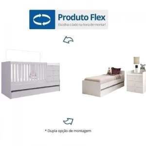 Berço Cama Multifuncional com Cama Auxiliar 3 Gavetas Completa Móveis Branco - Image 4