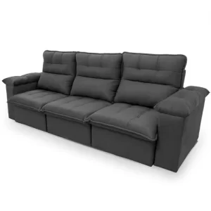 Sofá RetrátilReclinável Verona 2,30M Suede Velut Cinza com Molas No Assento - King House Cinza - Image 2