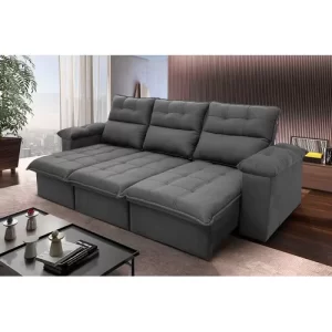 Sofá RetrátilReclinável Verona 2,30M Suede Velut Cinza com Molas No Assento - King House Cinza