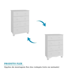 Cômoda Infantil 4 Gavetas em MDF Júnior Móveis Peroba Branco Brilho - Image 2