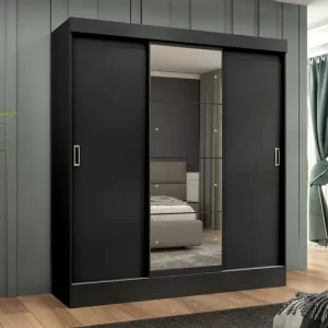 Guarda Roupa Casal com Espelho 3 Portas 2 Gavetas Istambul Preto