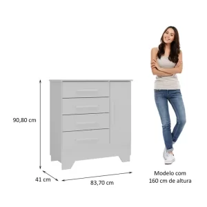 Quarto Infantil Completo Guarda Roupa 4 Portas 2 Gavetas com Cômoda Liz Branco - Image 3