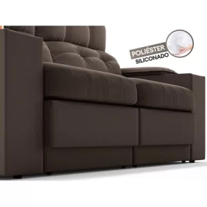 Sofá com Porta Copos e Carregador USB Eureka 1,70m Assento Retrátil e Reclinável Velosuede Chocolate - Image 5