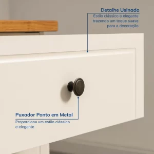 Escrivaninha 150cm 3 Gavetas Tampo Pés em Madeira Maciça Pinus Ananda Off-White/Mel - Image 3