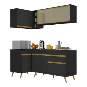 Cozinha Compacta de Canto Veneza MP2056 com Armário e Balcão Preta Preto - Image 2