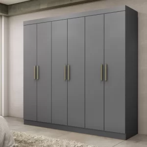 Guarda-Roupa Casal 6 Portas 2 Gavetas Paris - Cinza