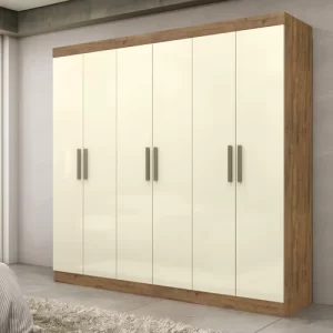 Guarda-Roupa Casal 6 Portas 2 Gavetas Paris - Ipê Tex/Off White