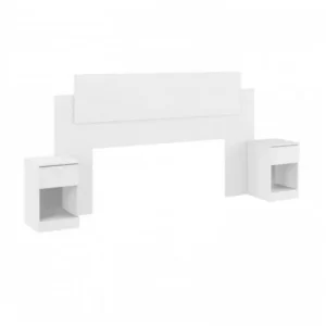 Cabeceira Casal com 2 Mesas de Apoio Dormitórios Decibal Branco - Image 2