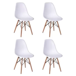 Conjunto de Mesa de Jantar Eames Eiffel Redonda 90cm Tampo de Madeira Branco com 4 Cadeiras Brancas - Image 6