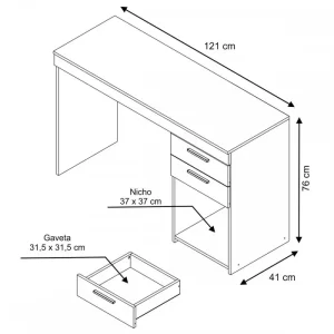 Escrivaninha Notável Móveis Mesa office 2 gavetas mdp de 1080mm x 750mm x 410mm preto - Image 3
