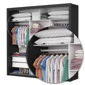 Guarda-Roupa Casal 3 Portas com Espelho Max Plus Preto - Image 6