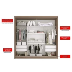Guarda-Roupa Casal 3 Portas 4 Gavetas 188,5cm Viena - Macadâmia - Image 5