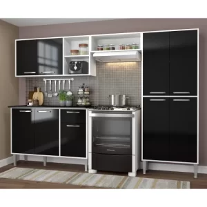 Cozinha Completa Compacta xangai Plus Multimóveis Branco/Preto Branco/Preto