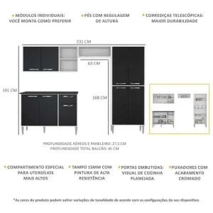 Cozinha Completa Compacta xangai Plus Multimóveis Branco/Preto Branco/Preto - Image 3