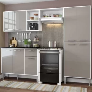 Cozinha Completa Compacta xangai Plus Multimóveis Branco/Fumê Branco/Lacca AD Fumê