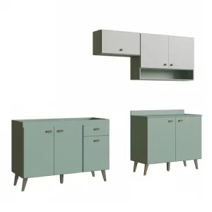 Cozinha Completa com Armário e 2 Balcões Atena 5 Casamia - Verde Bellagio e Snow - Image 2
