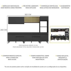 Armário de Cozinha Completa 5 peças MP3689.895 Veneza Multimóveis Preto Preto - Image 5