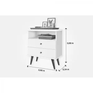 Mesa de Cabeceira 2 Gavetas 1 Nicho Status Off White - Image 3