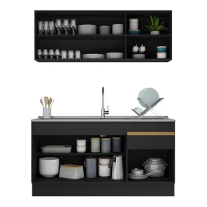 Cozinha Compacta com Rodapé Veneza MP2114 com Armário e Balcão Preta Preto - Image 2