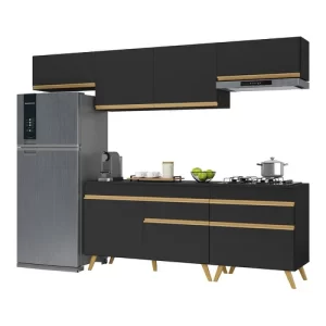 Cozinha Completa 5 Peças com Armário e Balcão Mp3708 Veneza Gb Preta Preto - Image 2