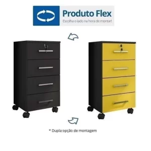 Gaveteiro 4 Gavetas com Rodízios e Chave Gávea Office Móveis Leão Flex Color Preto - Image 2