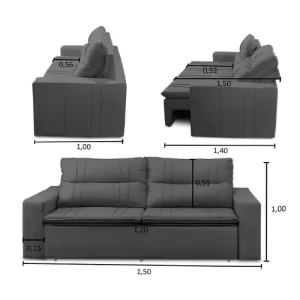 Sofá Retrátil e Reclinável 2 lugares com Molas 1,50m Ester Suede Cinza Adonai Estofados Cinza - Image 3