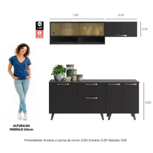 Cozinha Compacta 4 Peças 7 Portas 1 Gaveta com Balcão Emília Thela Preto - Image 5