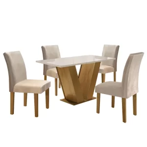 Conjunto Sala de Jantar Mesa Tampo de Vidro 4 Cadeiras Espanha Yescasa Ypê/Off White/Tecido Pena - Image 14