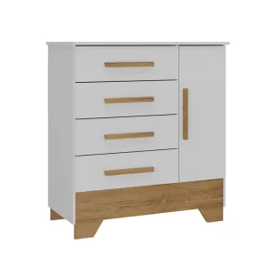 Quarto Infantil Completo Guarda Roupa 4 Portas 2 Gavetas com Cômoda Liz Espresso Móveis Branco Fosco/Nature - Image 5
