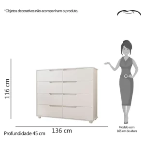 Cômoda 8 Gavetas Doble Albatroz Móveis Branco - Image 3