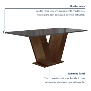 Conjunto Sala de Jantar Mesa Tampo de Vidro 4 Cadeiras Espanha Yescasa Chocolate/Grafite/Suede Cinza - Image 4