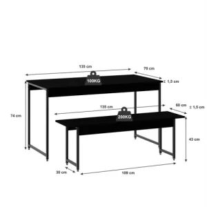 Conjunto Mesa de Jantar com 2 Bancos Estilo Industrial Active Yescasa Preto Onix - Image 4