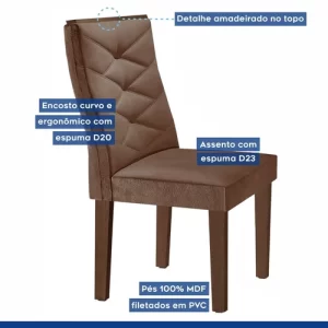 Conjunto Sala de Jantar Mesa Tampo Redondo Plus 100x100cm com 4 Cadeiras Barcelona Yescasa Chocolate/Off White/Suede Animale - Image 5