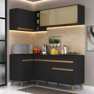 Cozinha Compacta de Canto Veneza MP2056 com Armário e Balcão Preta Preto