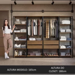 Guarda-roupa Closet Modulado Valencia 4 Gavetas 258cm Rustic/preto Madesa 01 Marrom - Image 5